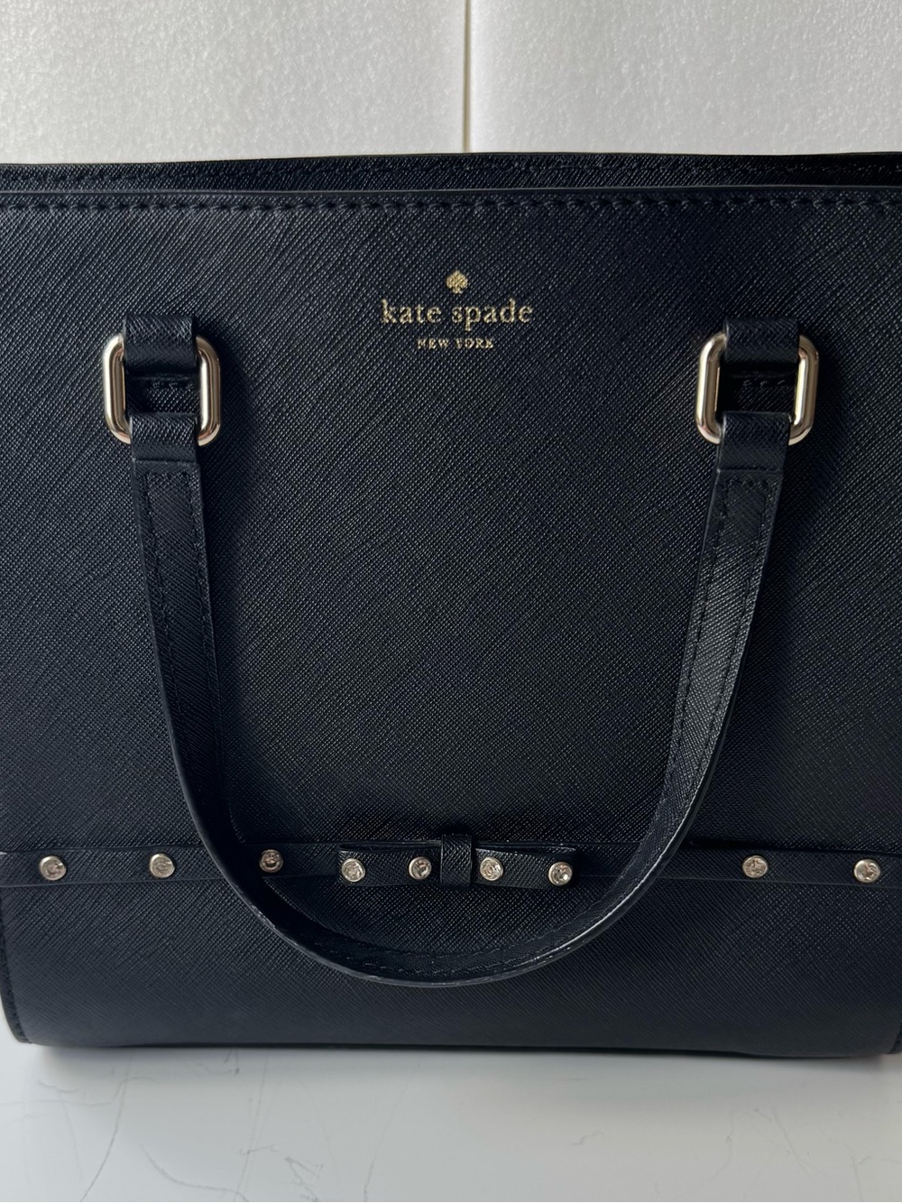 kate spade Black Saffiano Leather Tote with Gold Accents